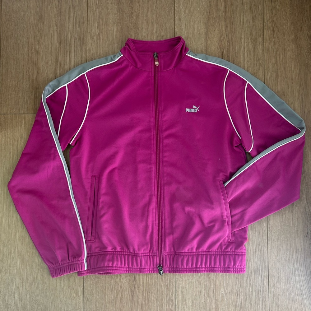 Puma Fuchsia Track Jacket with Gray Stripes